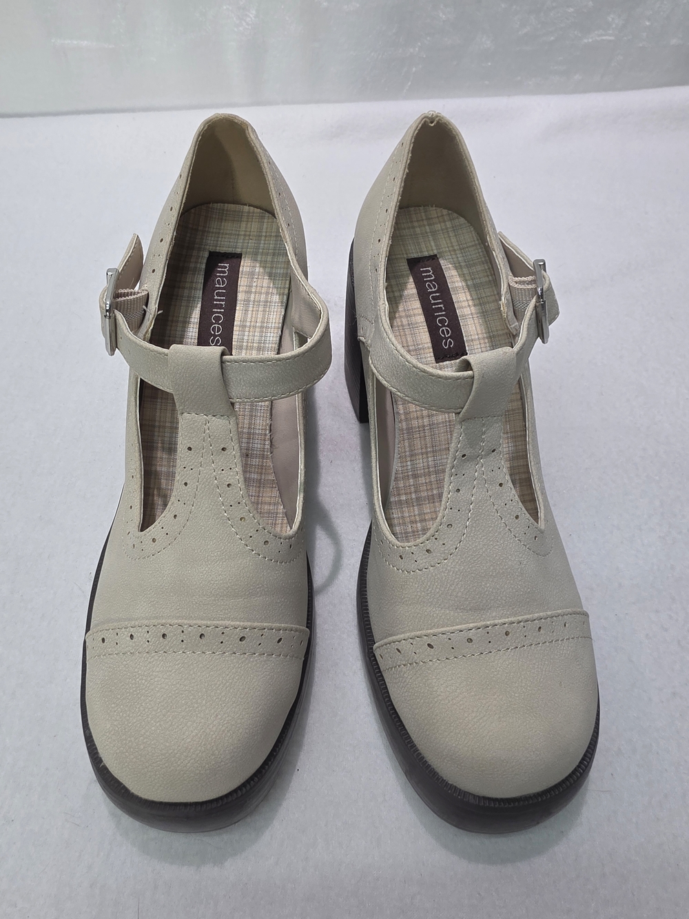 Maurices Cream T-Strap Chunky Heel Pumps - Picture 5 of 9